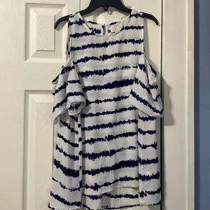 White and blue striped blouse